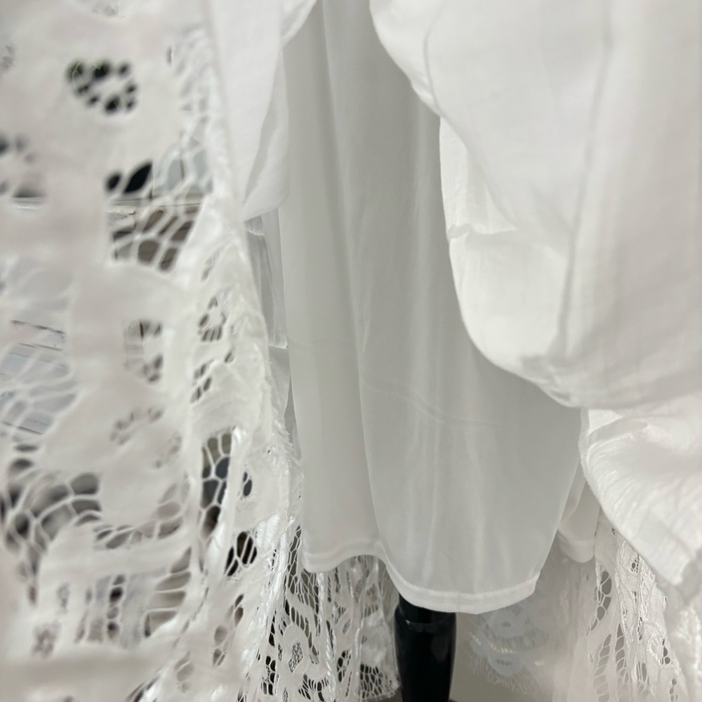 White Maxi Dress Size L Cottagecore Beach Wedding Minimalist Lace Fairycore - Picture 8 of 15
